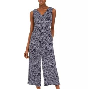 Cropped Denim Blue Print Jumpsuit